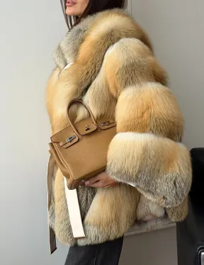 Шуба - пончо из лисы с поясом - фото 4