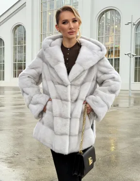 Белая норковая шуба с капюшоном - автоледи - фото 9