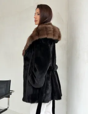 Черная шуба в роспуск с капюшоном соболь - фото 12