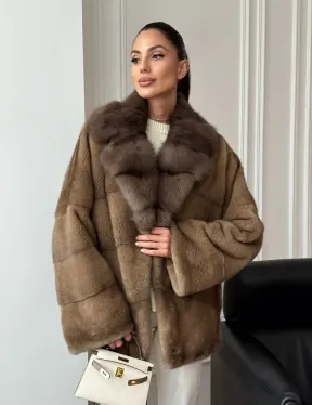 Норковый полушубок - воротник куница - фото 13