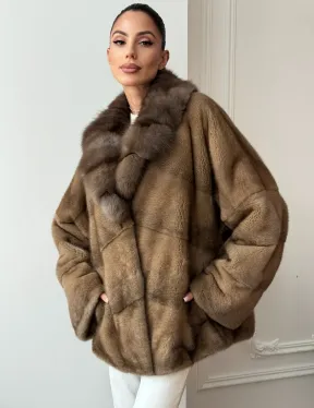 Норковый полушубок - воротник куница - фото 9