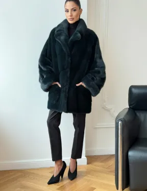 Зеленая норковая шуба - жакет - фото 3