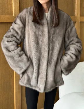 Норковый жакет в натуральном сером цвете - фото 2