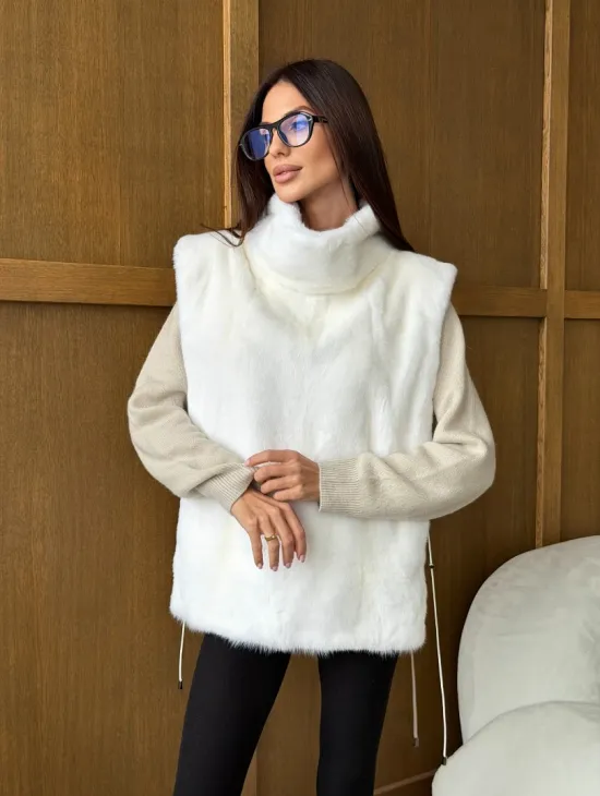Белая норковая манишка - фото 9