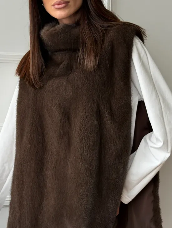Норковая манишка коричневого цвета - фото 3