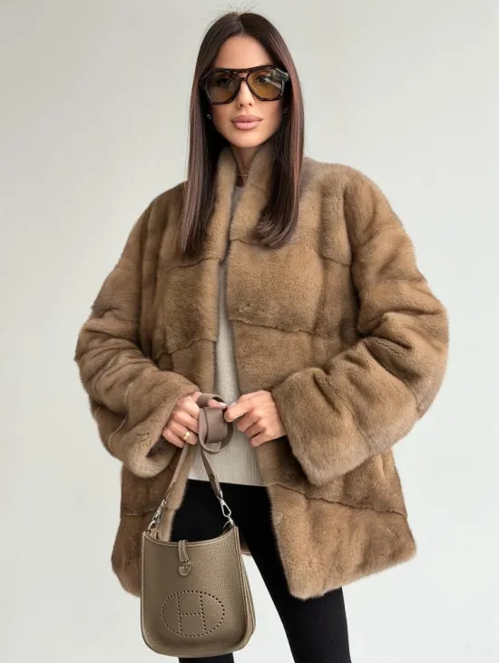 Полушубок пастель мех норка - фото 0