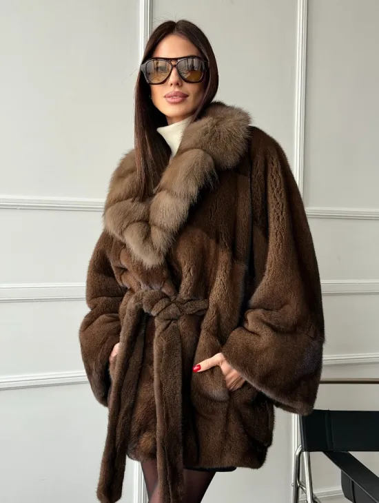 Полушубок автоледи норковый - воротник куница - фото 9