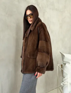 Короткая норковая шуба под соболь - фото 11