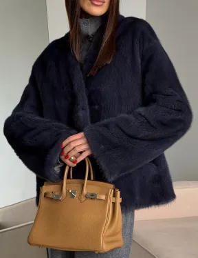 Короткий норковый жакет - синий графит - фото 5