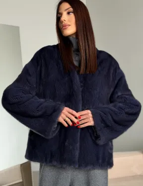 Короткий норковый жакет - синий графит - фото 6