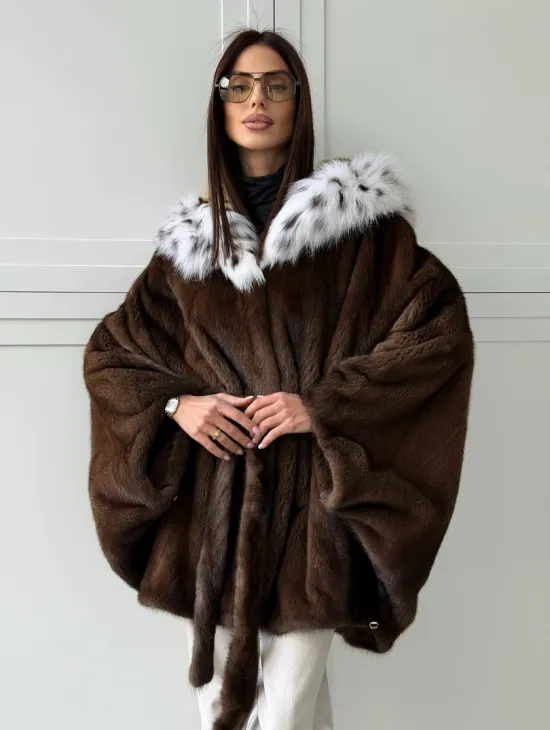 Норковая шуба с капюшоном по рысь - фото 7