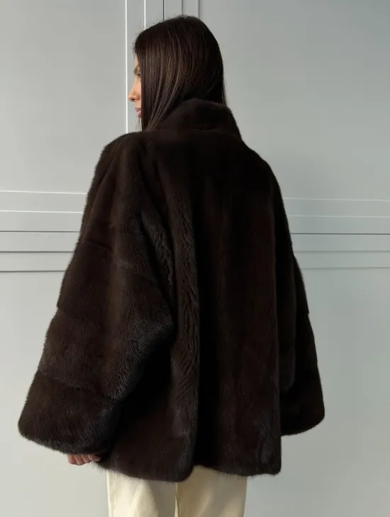 Меховой жакет из норки V- образный воротник - фото 9
