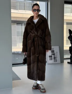Коричневая норковая шуба - кимоно - фото 13