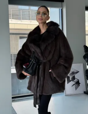 Норковое автоледи с воротником из куницы - фото 11