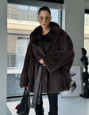 Норковое автоледи с воротником из куницы - фото 15