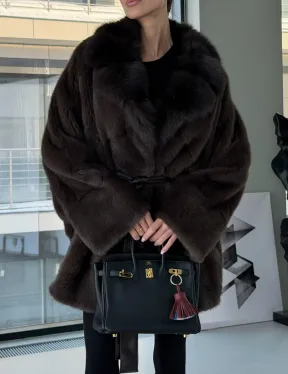 Норковое автоледи с воротником из куницы - фото 4