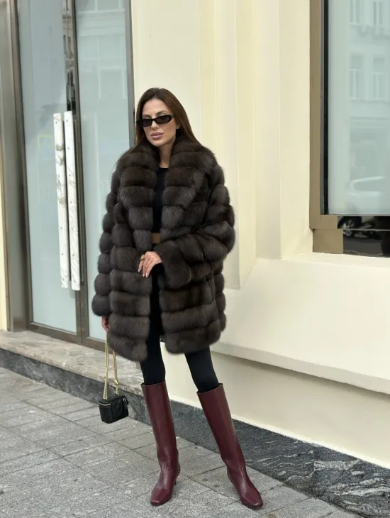 Роскошная шуба из меха баргузинского соболя - воротник шаль - фото 8