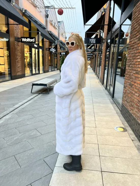 Удлиненная шуба из меха датской норки в цвете паломино - фото 5