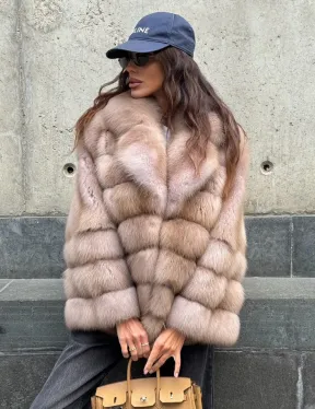 Шуба из меха куницы - цвет Tortora - фото 0