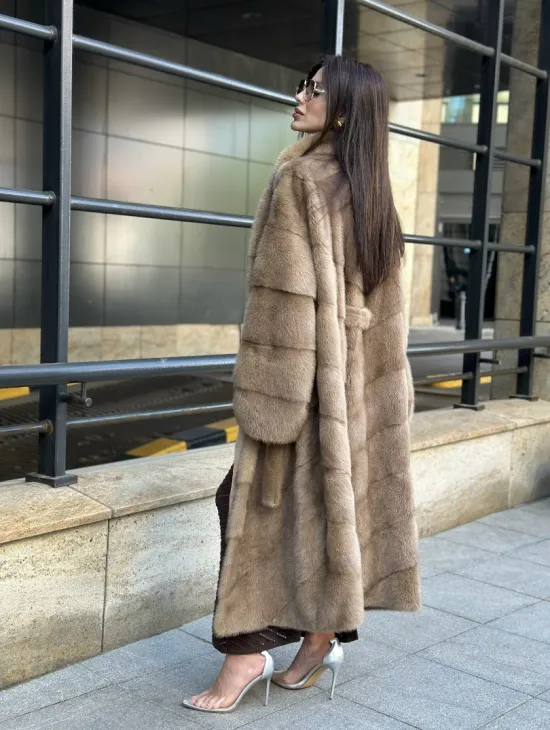 Пастель норковая шуба из аукционного меха - воротник отворот - фото 5