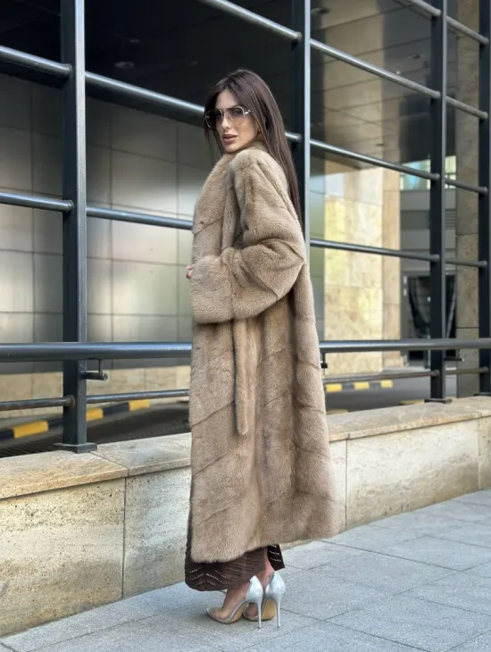 Пастель норковая шуба из аукционного меха - воротник отворот - фото 7