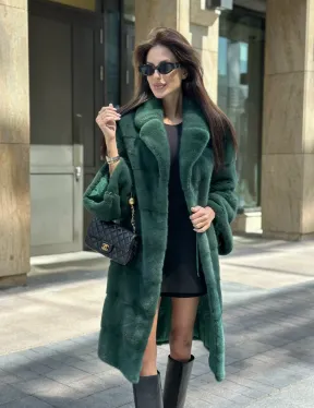 Зеленая шуба мех NAFA английский воротник - фото 5