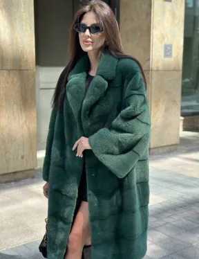 Зеленая шуба мех NAFA английский воротник - фото 0