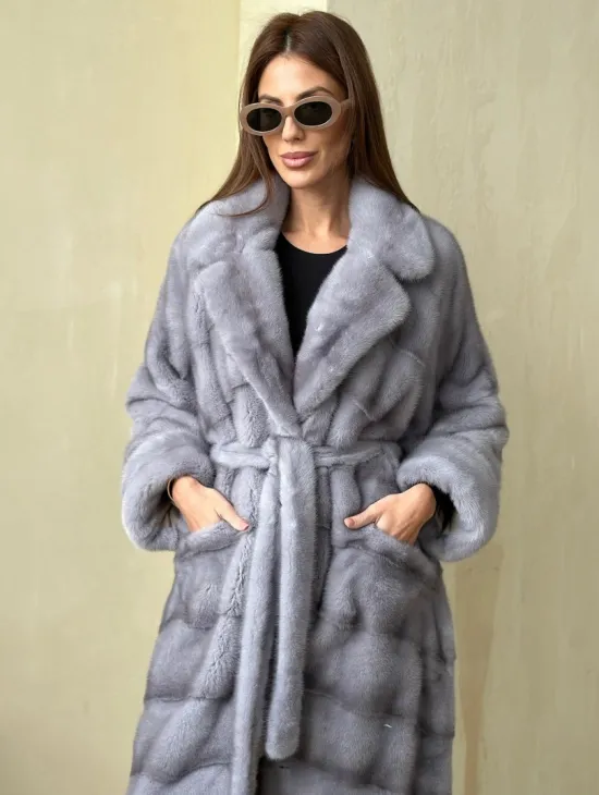 Норка паркет кимоно английский воротник NAFA - сапфир - фото 1