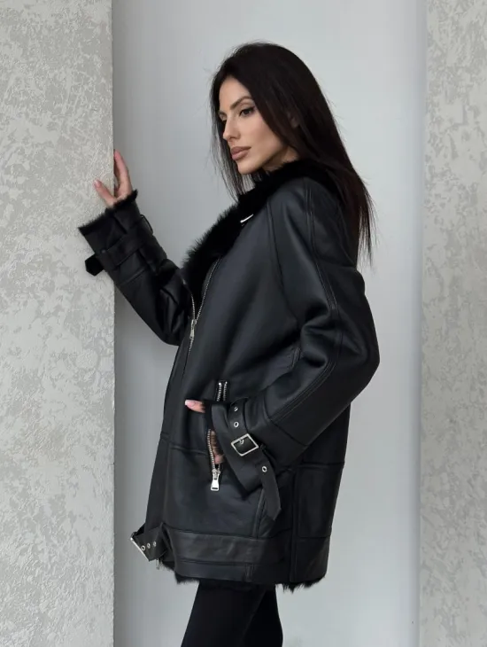 Черная дубленка - авиатор на тоскане - фото 7