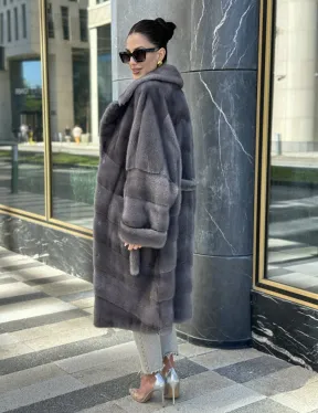 Норковая шуба в цвете сапфир - фото 7