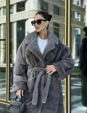 Норковая шуба в цвете сапфир - фото 1